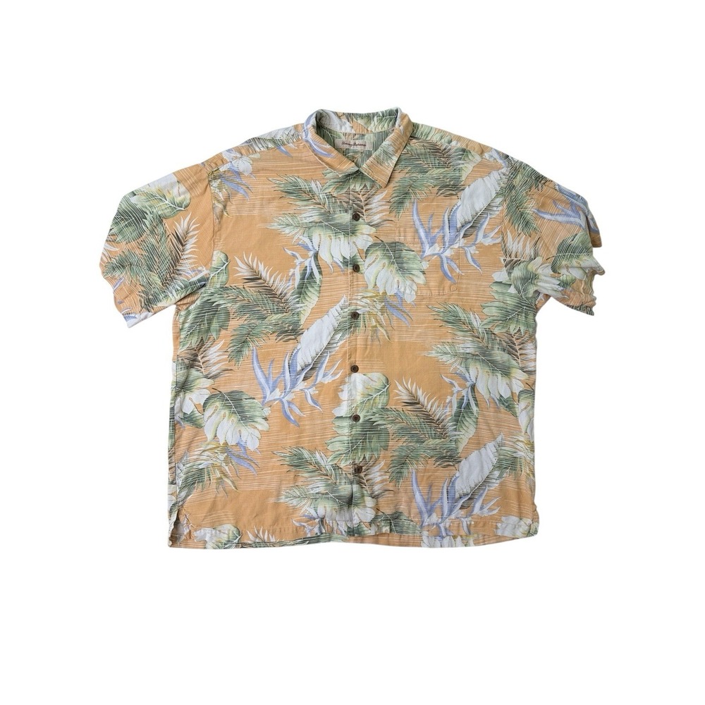Tommy Bahama‎ Silk Floral Hawaiian Camp Shirt Mens 2XL Tropical Short Sleeve
